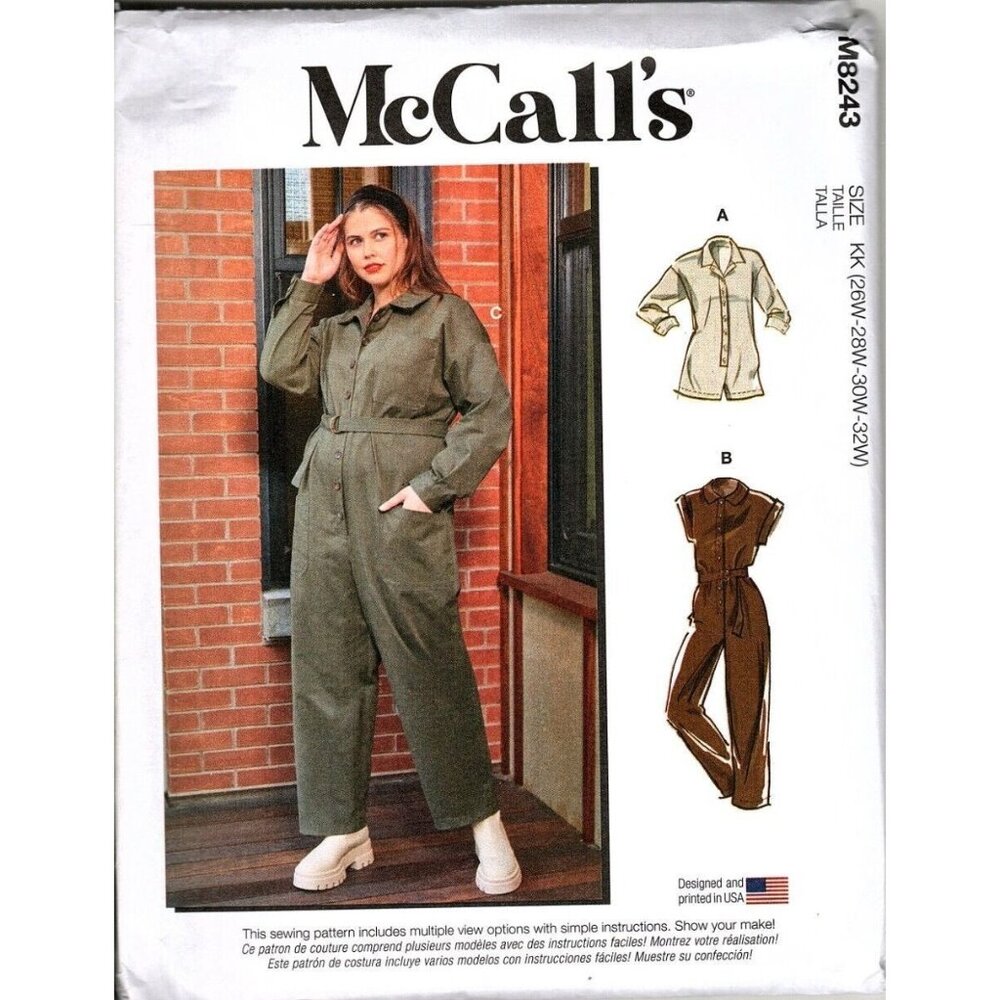 McCall's M8243 Womens 26W to 32W Jumpsuit and Rompers Uncut Sewing Pattern